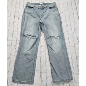 Eileen Fisher Distressed Straight Ankle Jeans Stretch Light Wash Blue WOMENS 12